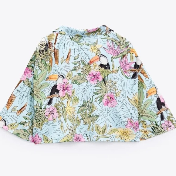 Zara Cropped toucan Tropic Floral Shirt Top - Picture 2 of 8